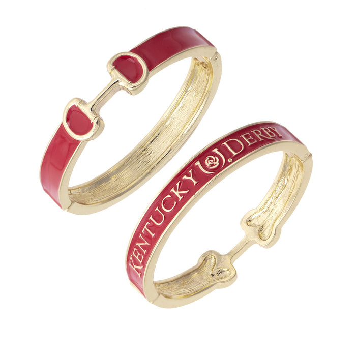 Kentucky Derby Enamel Snaffle Bit Hinged Bangle - Red