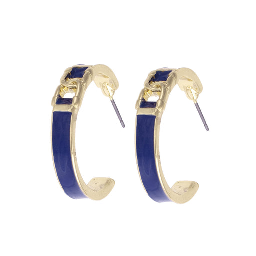 Equestrian Enamel Linked Snaffle Bis Hoop Earrings - Navy