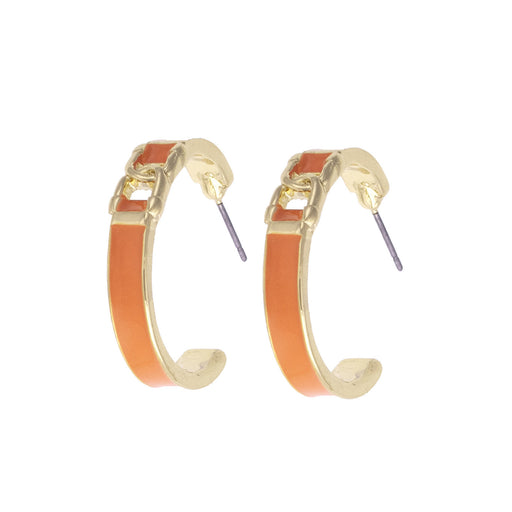 Equestrian Enamel Linked Snaffle Bis Hoop Earrings - Orange