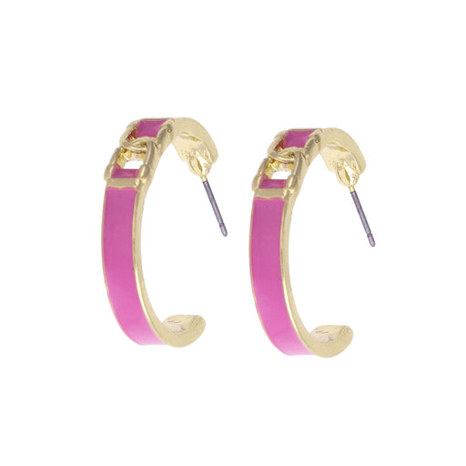 Equestrian Enamel Linked Snaffle Bis Hoop Earrings - Pink