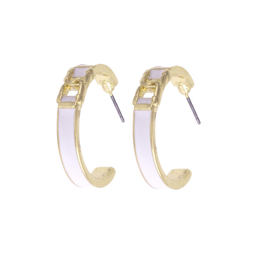Equestrian Enamel Linked Snaffle Bis Hoop Earrings - White