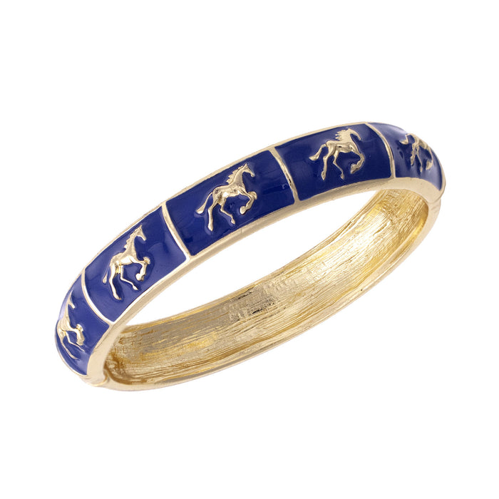Horsin' Around Enamel Sculpted Enamel Hinged Bangle - Navy