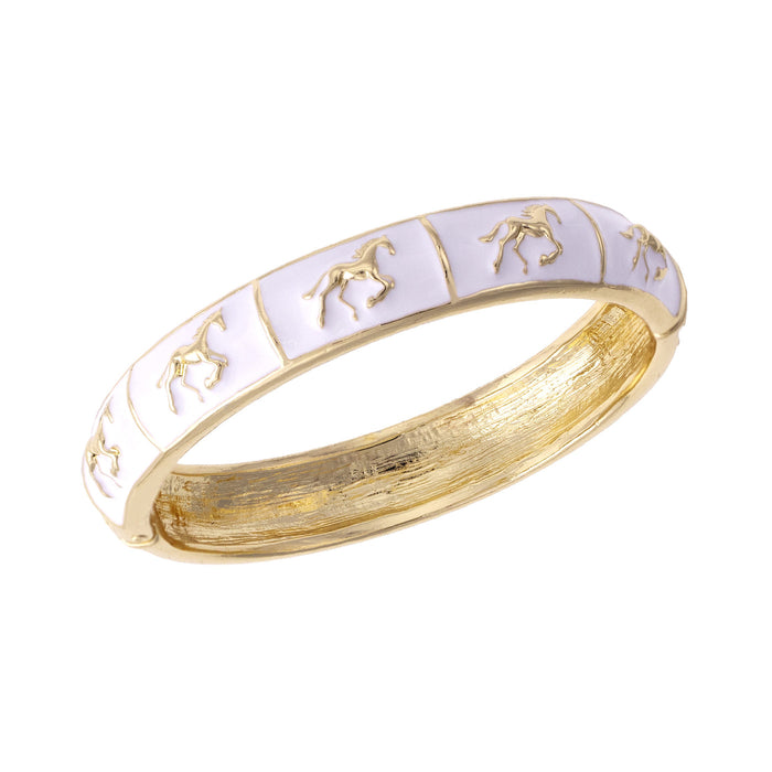 Horsin' Around Enamel Sculpted Enamel Hinged Bangle - White