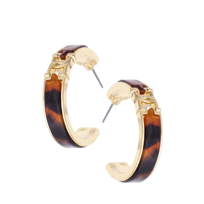 Equestrian Linked Stirrups Tortoise Hoop Earrings