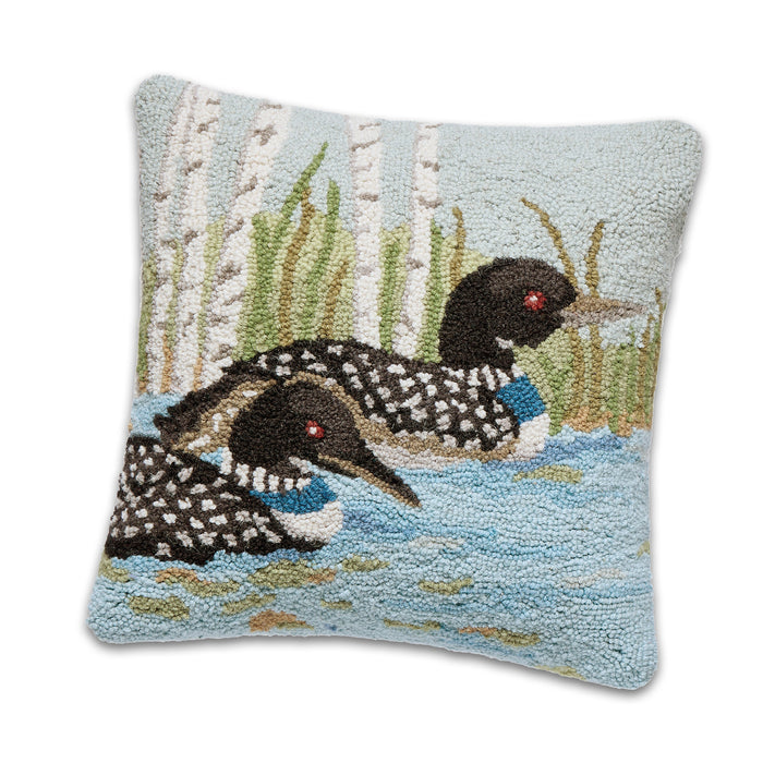 Loon Lake Hooked Pillow - 16" x 16"