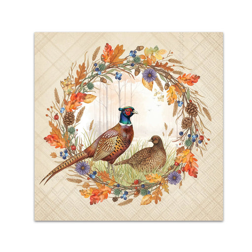Pheasant Wreath Paper Beverage Napkins