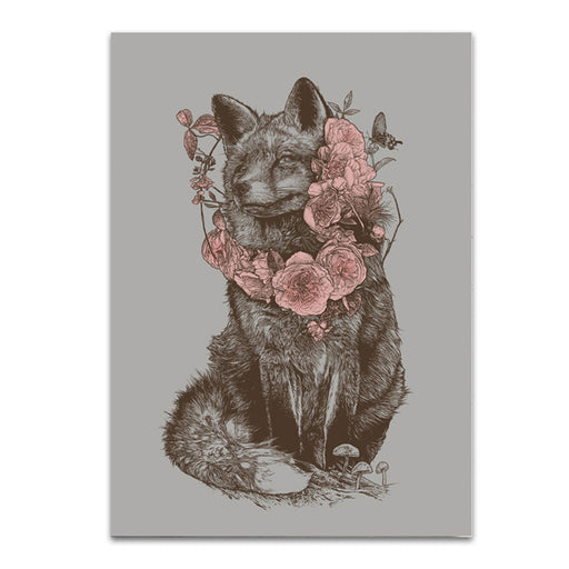 Fox Wrapped in Roses Notecard - Single