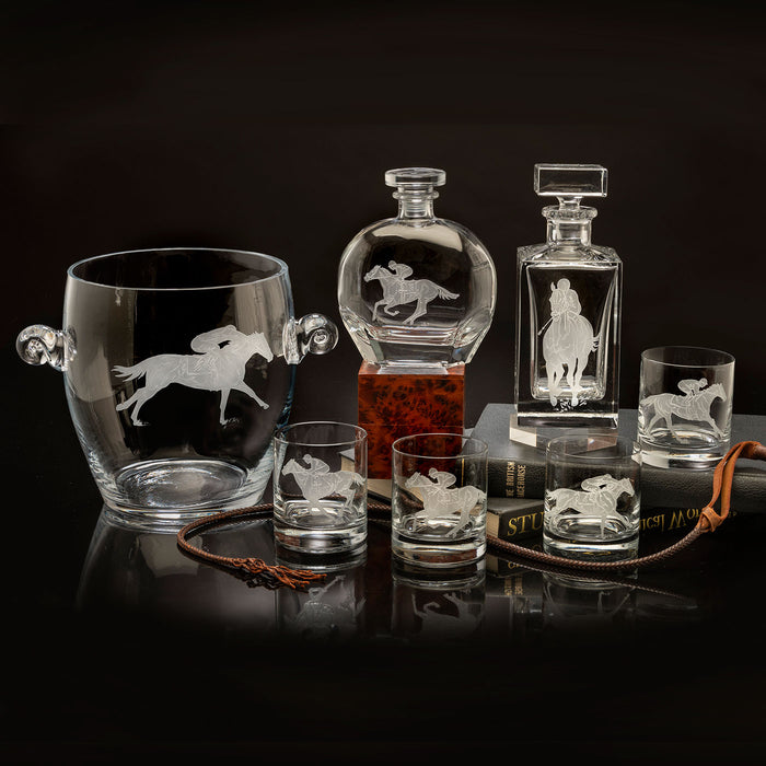 Racehorse Etched Crystal Rock Glasses (set of 4) by Julie Wear