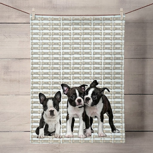 Boston Terrier Puppies Kitchen Towel