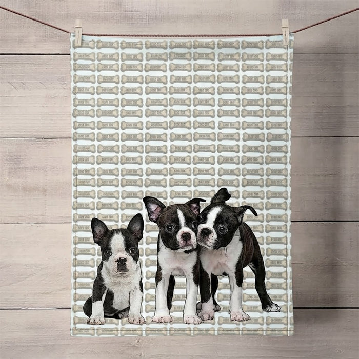Boston Terrier Puppies Kitchen Towel