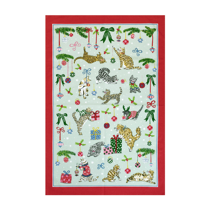 Christmas Morning Cat Patrol Cotton Kitchen Towel