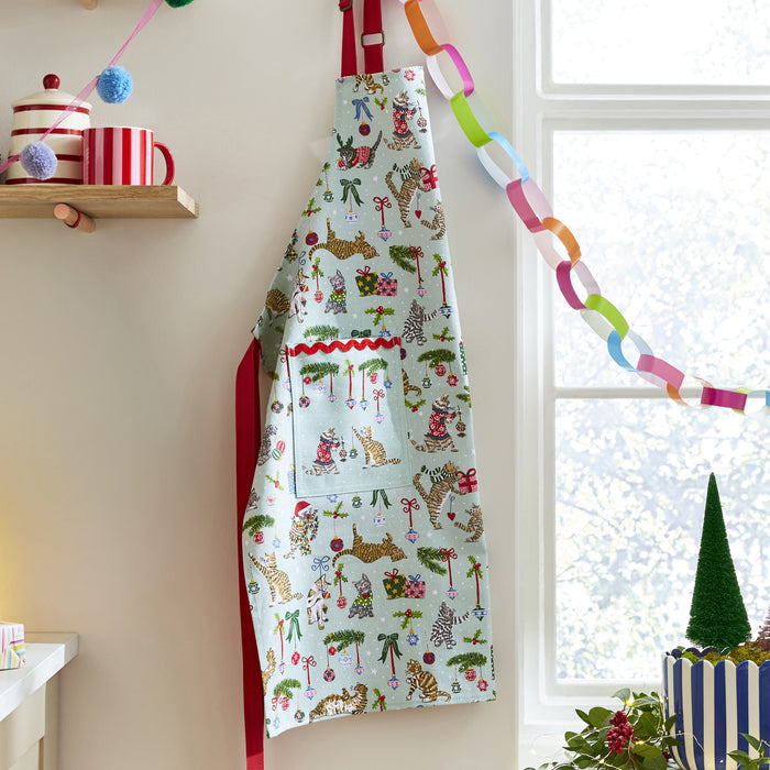 Christmas Morning Cat Patrol Cotton Apron