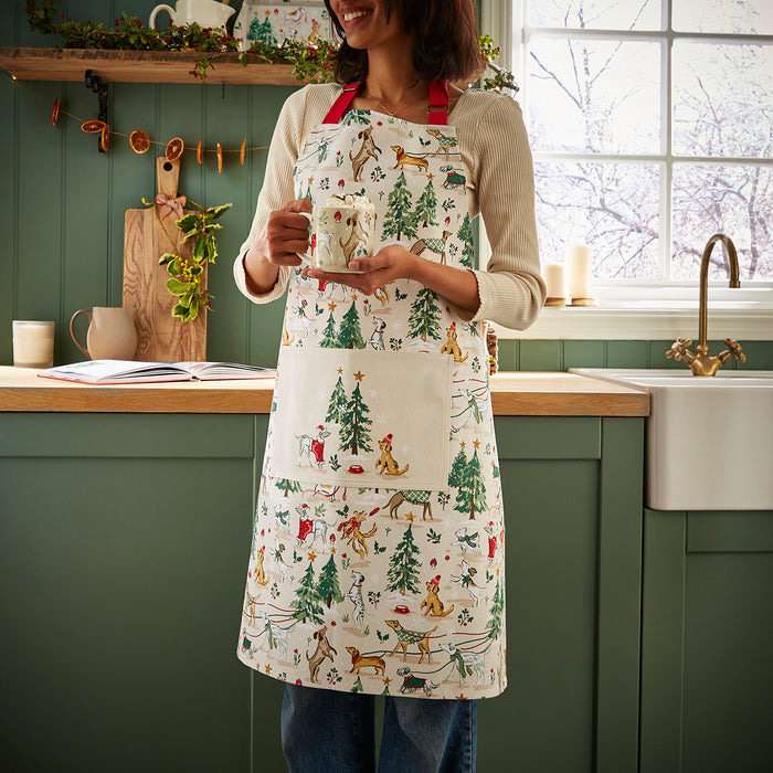 Christmas Dog Walkies Cotton Apron