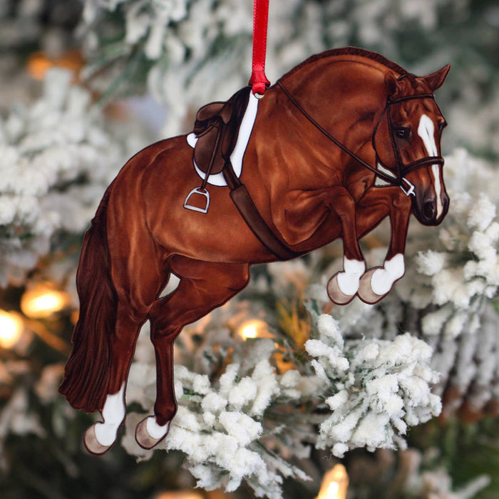 Hunter Jumping Horse Christmas Ornament - Chestnut