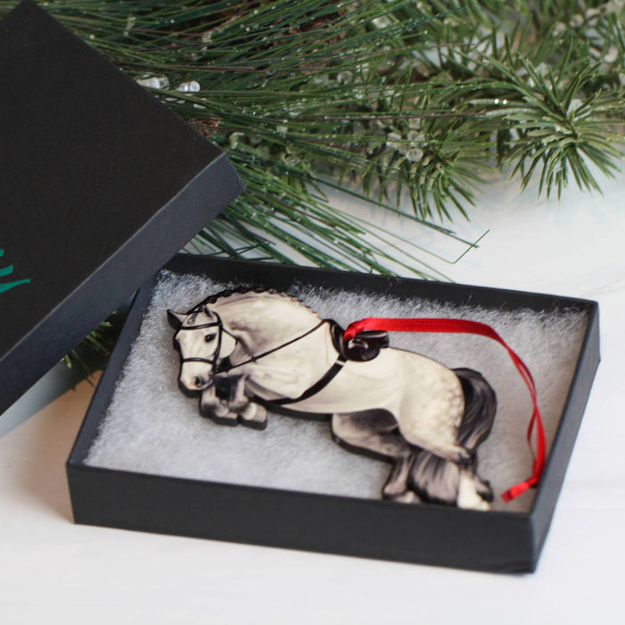Hunter Jumping Horse Christmas Ornament - Grey