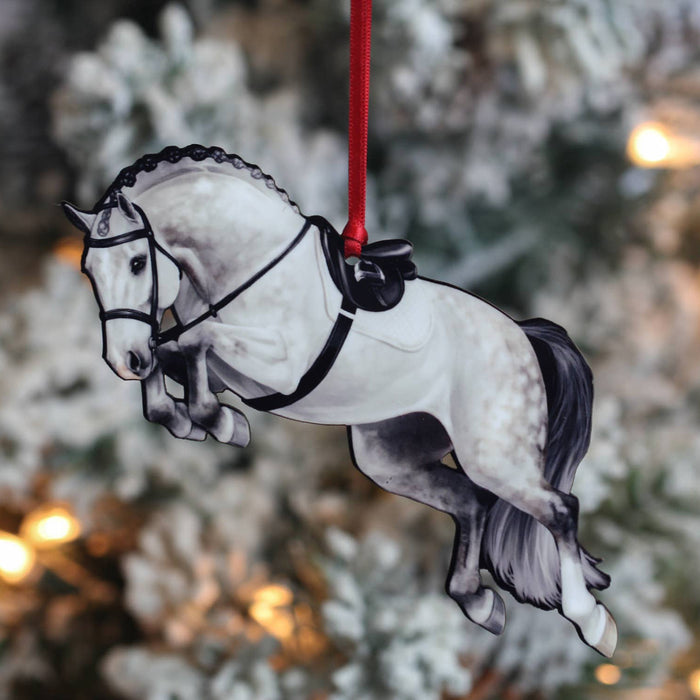 Hunter Jumping Horse Christmas Ornament - Grey