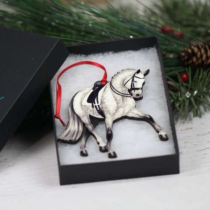 Dressage Horse  Christmas Ornament - Half Pass - Grey