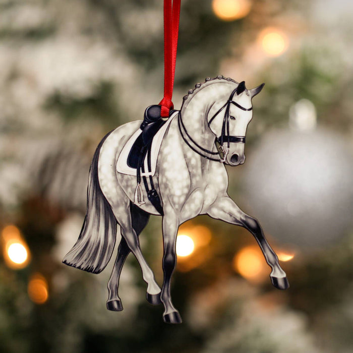 Dressage Horse  Christmas Ornament - Half Pass - Grey