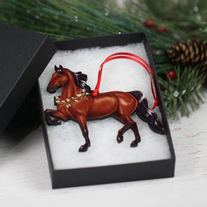 American Saddlebred Horse Christmas Ornament - Bay with Wreath