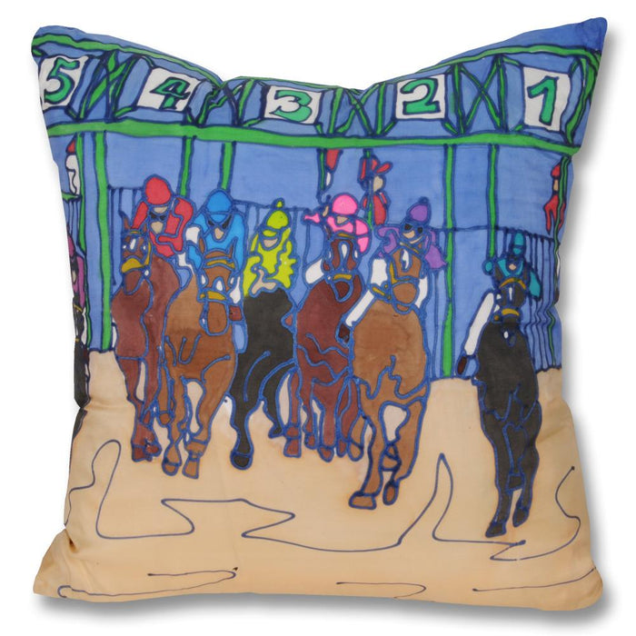 Out of the Gate Horse Racing Pillow - Hand-painted Silk