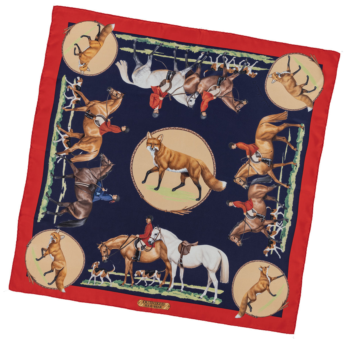 Outfoxed Equestrian Silk Scarf by Julie Wear Navy — Horse and Hound