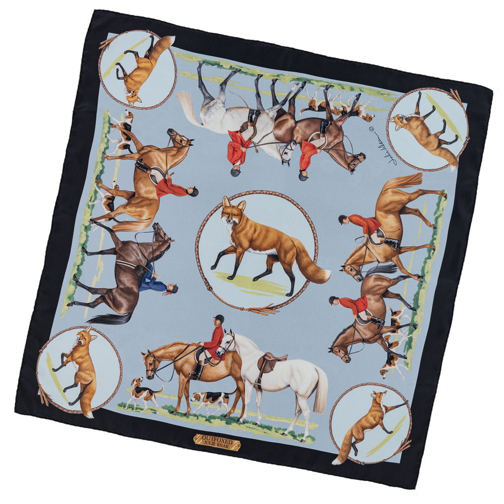 Outfoxed Equestrian Silk Scarf by Julie Wear - Blue — Horse and