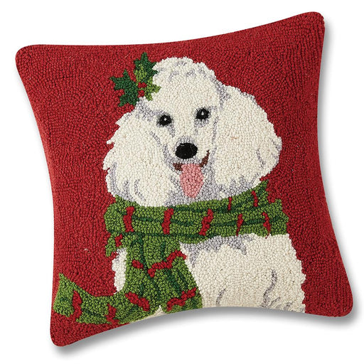 Christmas White Poodle Hooked Dog Pillow