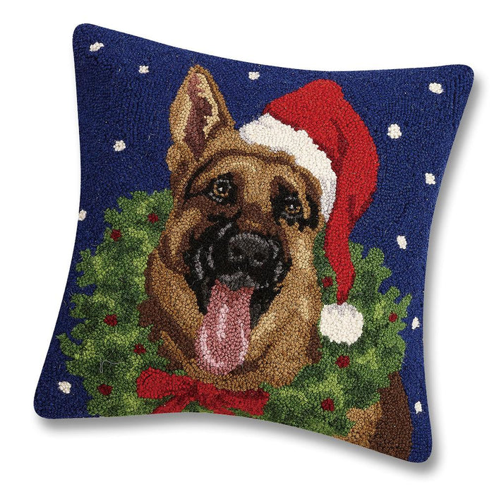 Christmas German Shepherd Hooked Dog Pillow