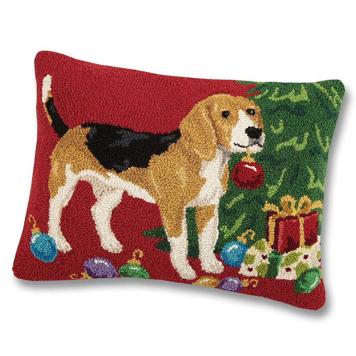 Christmas Beagle Hooked Dog Pillow