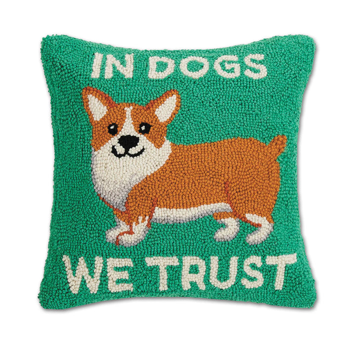 Corgi In Dogs We Trust Hooked Dog Pillow