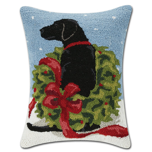 Black Lab Holiday Wreath Dog Pillow