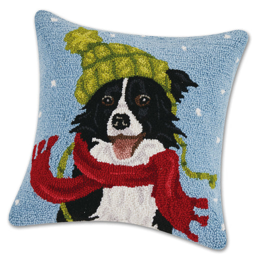 Border Collie Winter Fun Hooked Dog Pillow