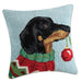 Holiday Dachshund Hooked Christmas Pillow
