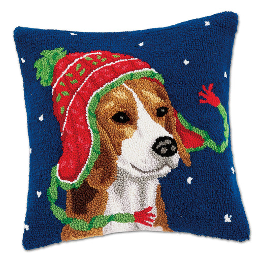 Beagle Winter Fun Hooked Pillow