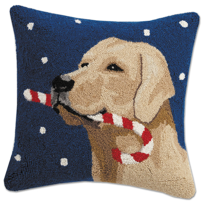 Yellow and black lab hooked wool pillow.
