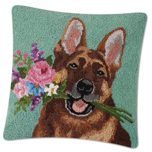 Blooming German Shepherd Hooked Dog Pillow