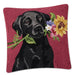 Blooming Black Labrador Hooked Dog Pillow