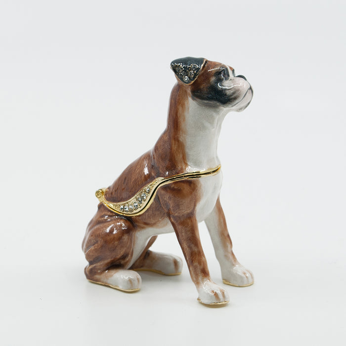 Curious Boxer Figurine Dog Treasure Box