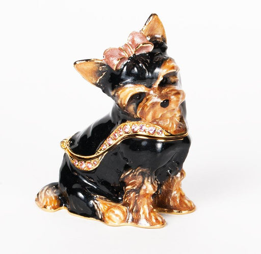 Yorkie with Red Bow Figurine Box