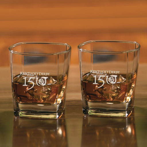 150th Kentucky Derby Etched Bourbon Glasses - Set of 2
