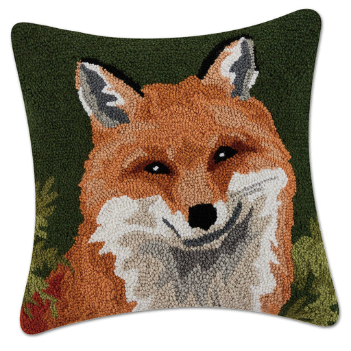 Red Fox Evergreen Hooked Pillow