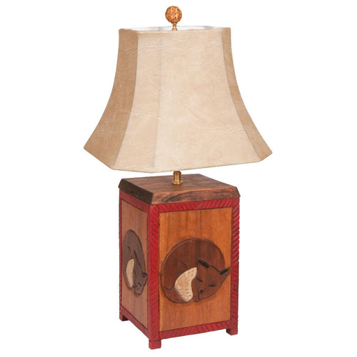 Fox Wood Carved Table Lamp