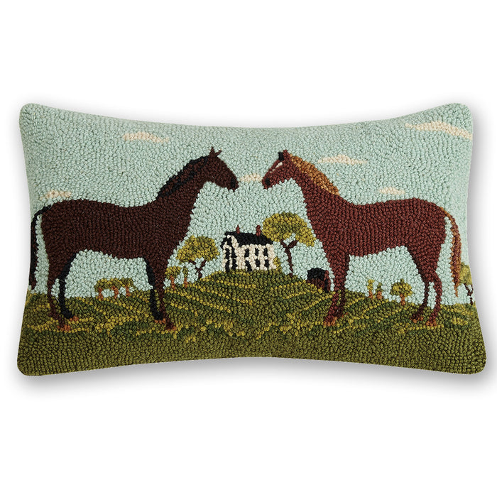 Country Home Horses Hooked Pillow