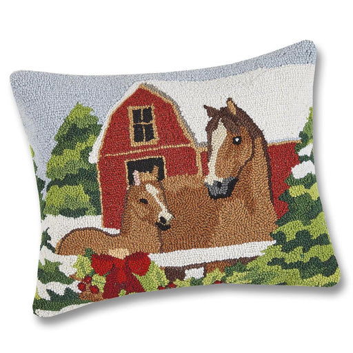 Holiday Horses Hooked Pillow