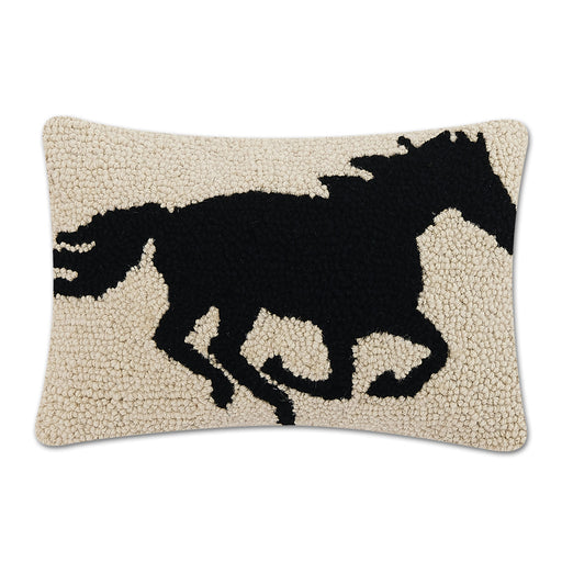 Galloping Horse Silhouette Black Hooked Pillow