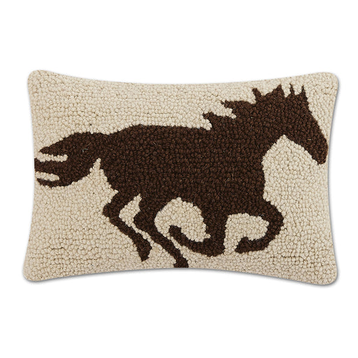 Galloping Horse Silhouette Brown Hooked Pillow