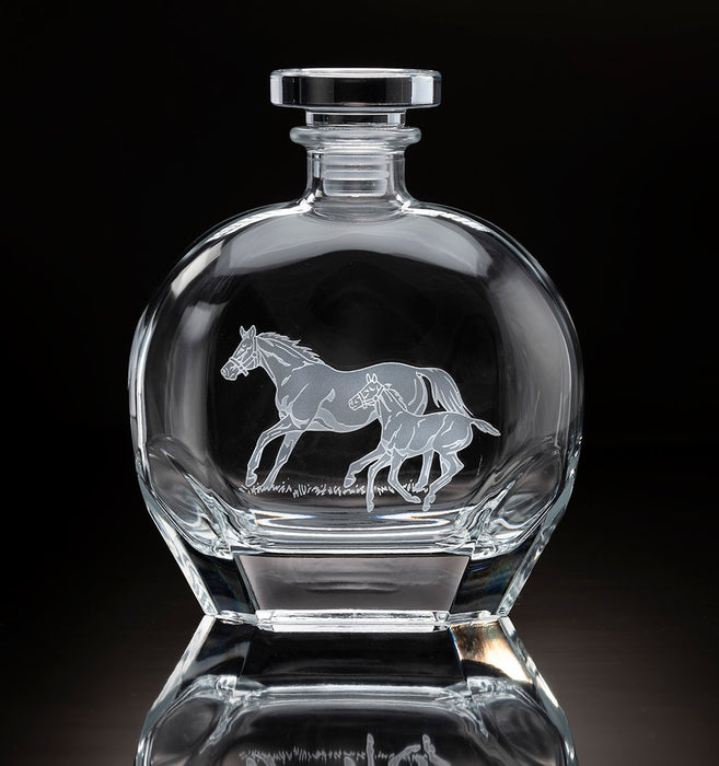 Bluegrass Horses Etched Crystal Round Decanter by Julie Wear
