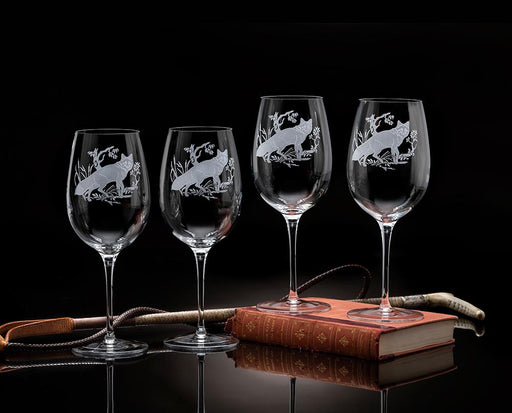 Forest Fox Etched Crystal Wine Glasses (set of 4)