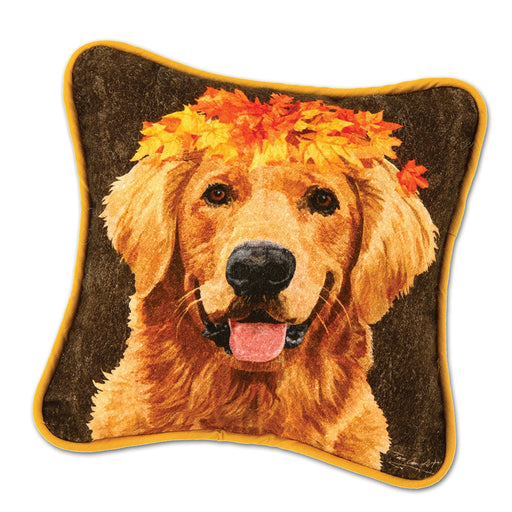 Golden Autumn Dog Small Accent Pillow