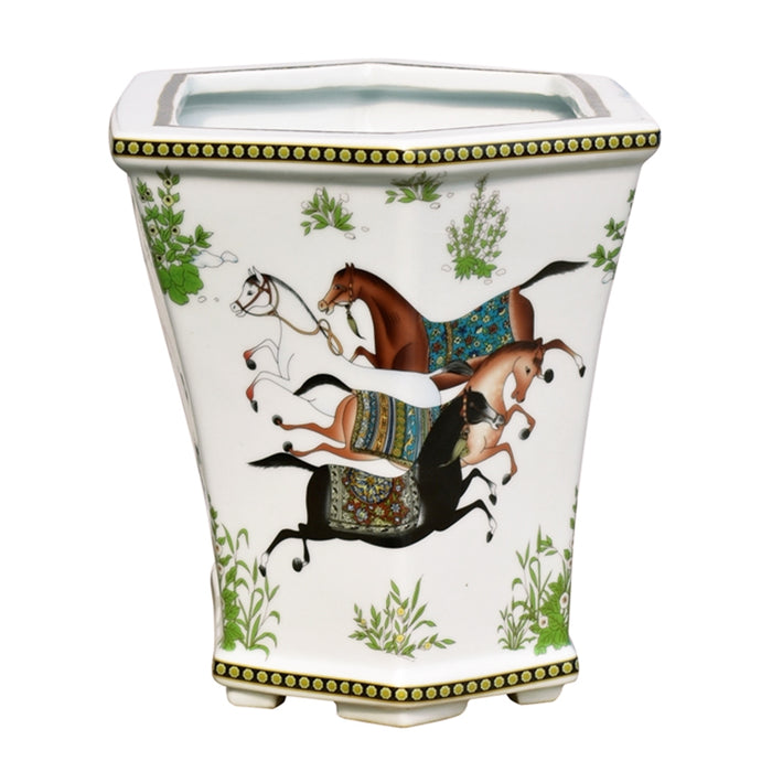 Dancing Horses Porcelain Planter - Cachepot